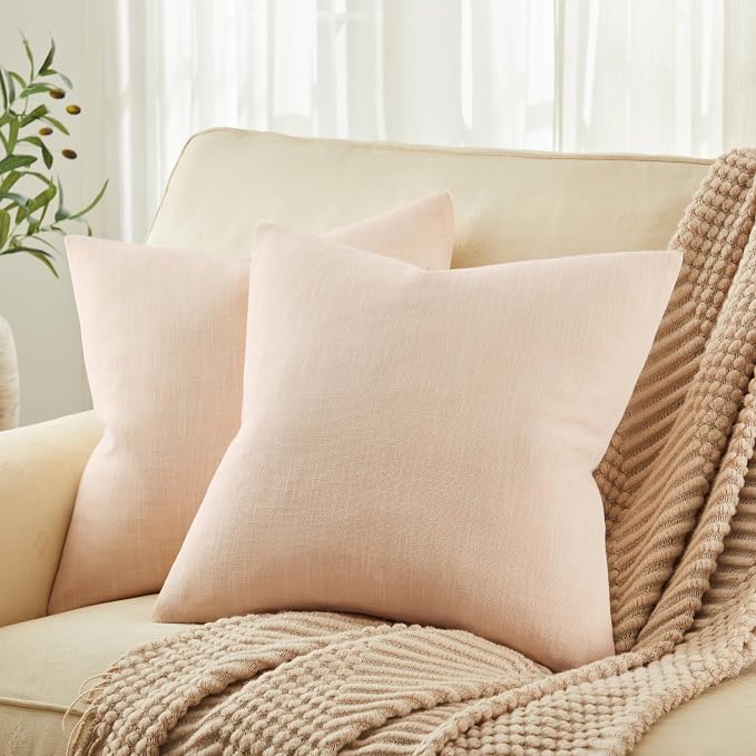 ZeeMart Rustic Cotton Linen Throw Pillow Covers Set of 2, 22x22 Inch Cream, Farmhouse Style Decorative Couch Pillow Cases Cushion Covers for Sofa Bed Living Room Home Decor