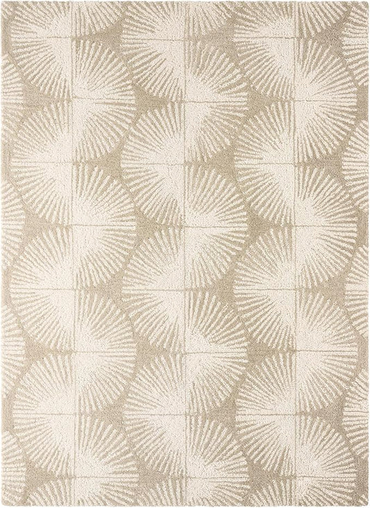 Nicole Miller New York Kendall Fluted Geo Handcrafted Area Rug, 100% Wool Rug, Taupe, 5'x7’