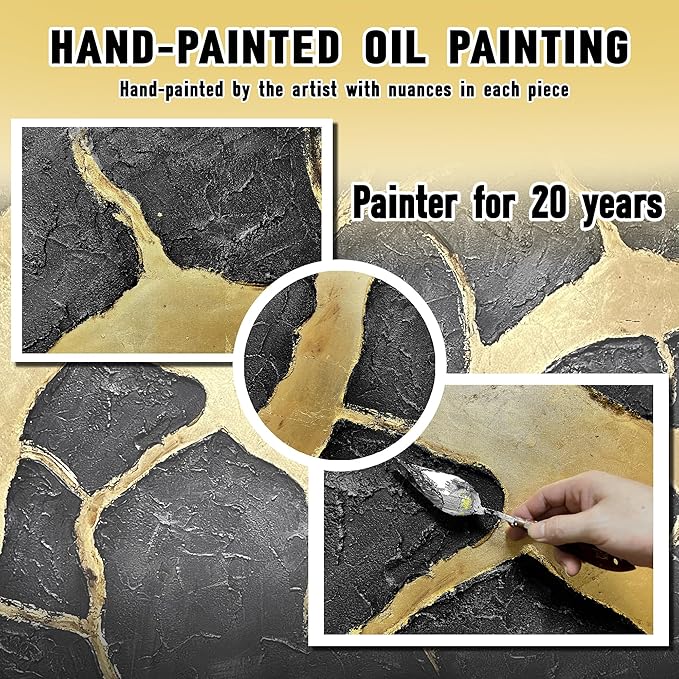 DNIEOTU Hand Painted Abstract Wall Art for Living Room, Black and Gold Canvas Wall-Decor for Bedroom, 3D Textured Paintings for Hallway Office, Large Size 80 x 40 Inches