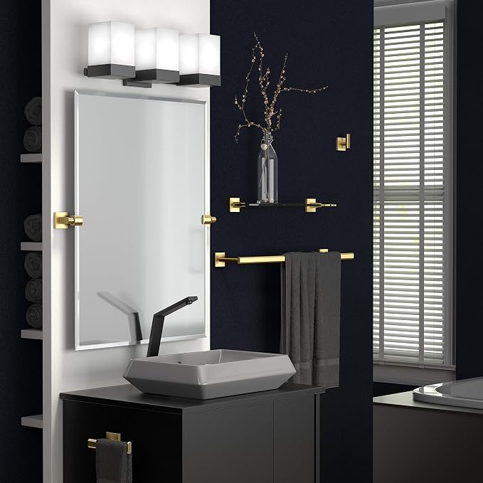 Gatco 4060A Elevate, Towel Bar, 30”, Brushed Brass/Wall Mounted 30 Inch Towel Holder for Bathroom