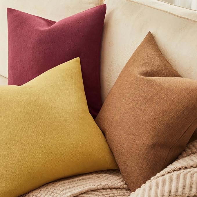 ZeeMart Rustic Cotton Linen Throw Pillow Covers Set of 2, 24x24 Inch Caramel, Farmhouse Style Decorative Couch Pillow Cases Cushion Covers for Sofa Bed Living Room Home Decor