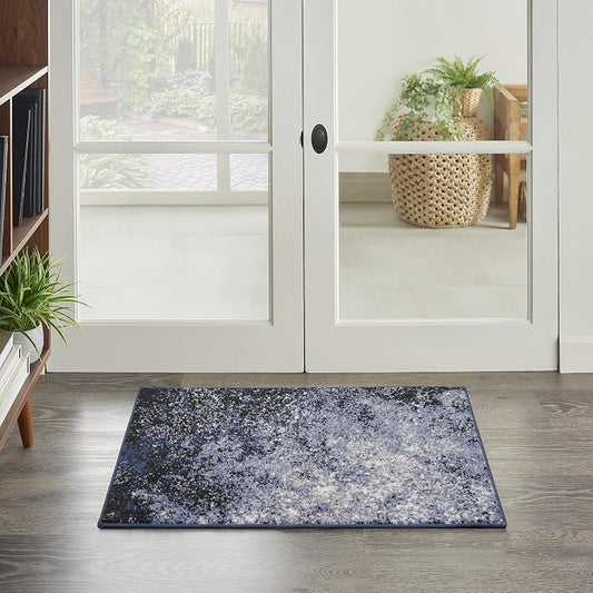 Nourison Home Passion Light Blue/Black 1'10'' x 2'10'' Area-Rug, Modern, Abstract, Easy-Cleaning, Non Shedding, Bed Room, Living Room, Dining Room, Kitchen, (2' x 3')