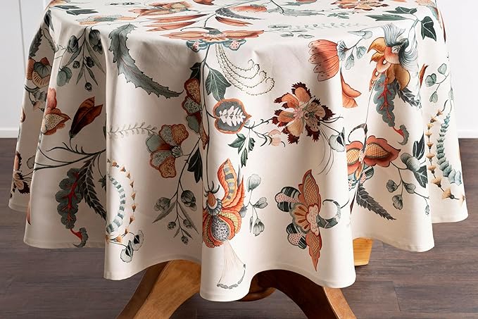 Maison d' Hermine Table Cloth Round Table 100% Cotton 69 Inches Fall Tablecloth Reusable Everyday Use for Thanksgiving Christmas Decorations Dining Farmhouse Party (Dalida)