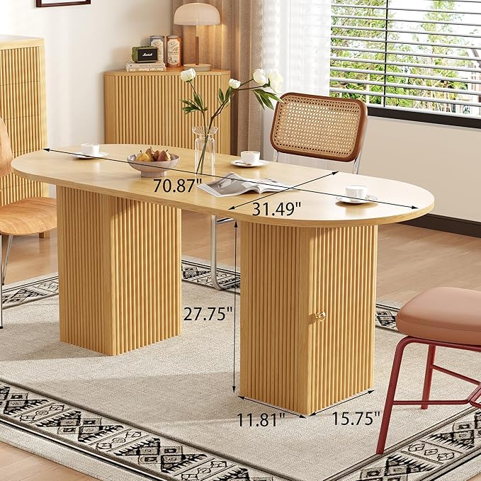 Round Dining Table for 4-8, 70.87 Inches Dining Room Table with Storage Shelf Base, Circle Kitchen Tables for Dining Room, Kitchen, Living Room (Nature Oak)