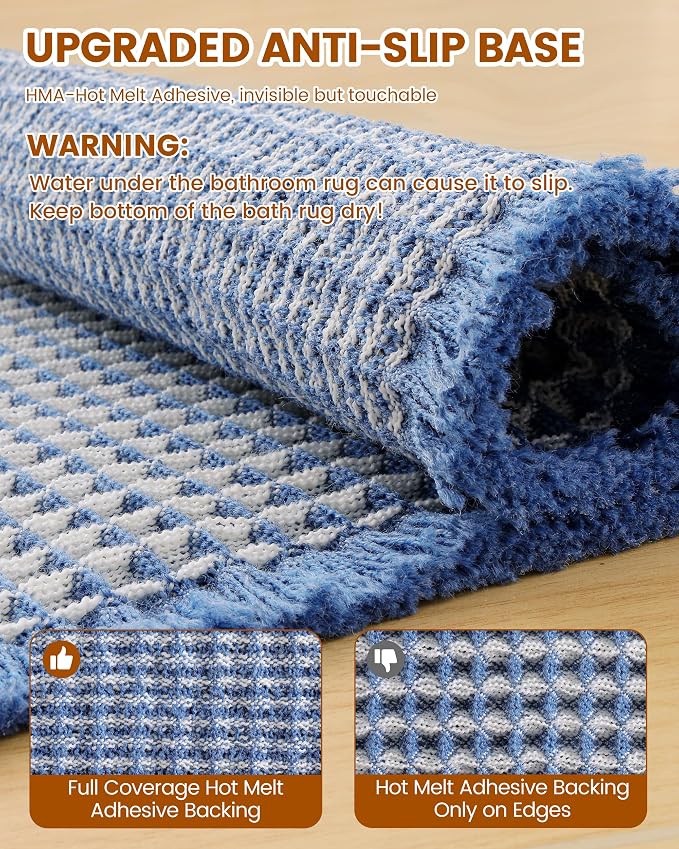 Smiry Waffle Bath Mat 30x20, Extra Soft Absorbent Bathroom Rugs, Non Slip Machine Washable Quick Dry Bath Rugs for Bathroom Floor, Tub, Shower, Home Decor Accessories, Blue & Cream