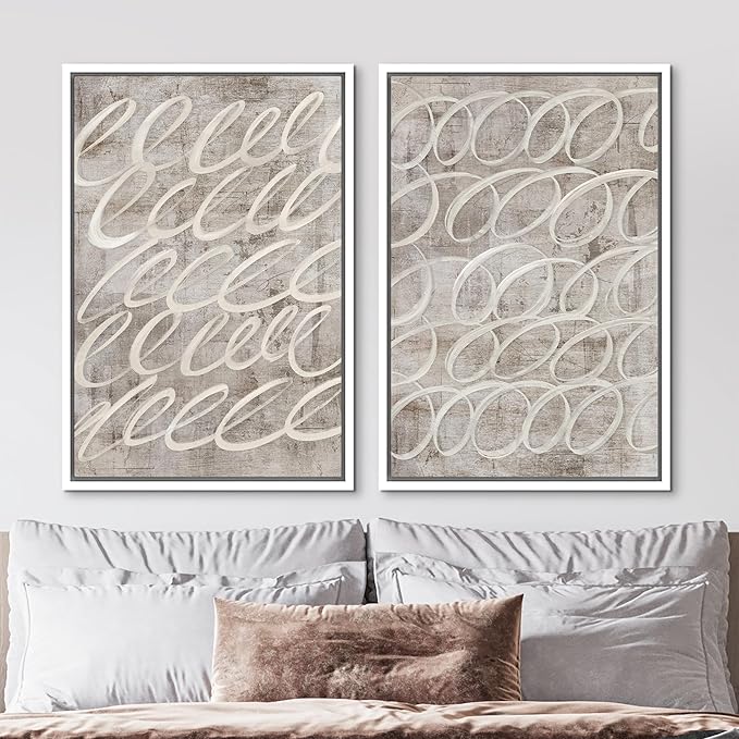 MUDECOR Framed Canvas Print Wall Art Vintage Mid-Century Swirl Abstract Shape Illustrations Modern Art Decorative Bohemian Colorful Chic for Living Room, Bedroom, Office - 24"x36"x2 White