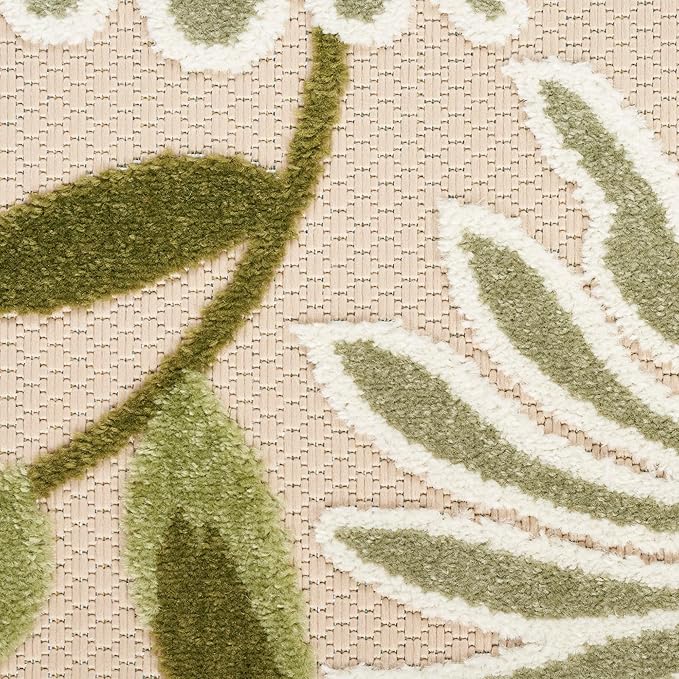 Nourison Home Aloha Ivory Green 2'3" x 8' Area Rug - Easy Clean, Non Shedding, Bed Room, Living Room, Dining Room, Kitchen (8' Runner)