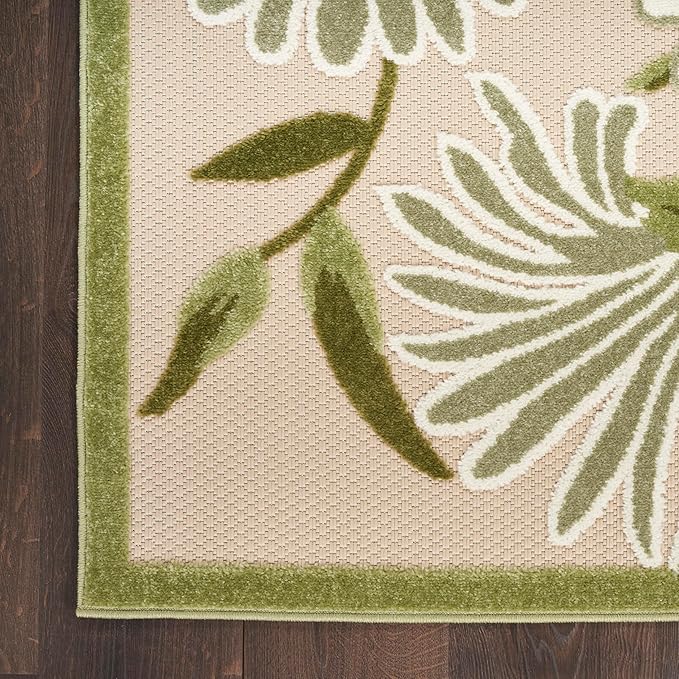 Nourison Home Aloha Ivory Green 9' x 12' Area Rug - Easy Clean, Non Shedding, Bed Room, Living Room, Dining Room, Kitchen (9' x 12')