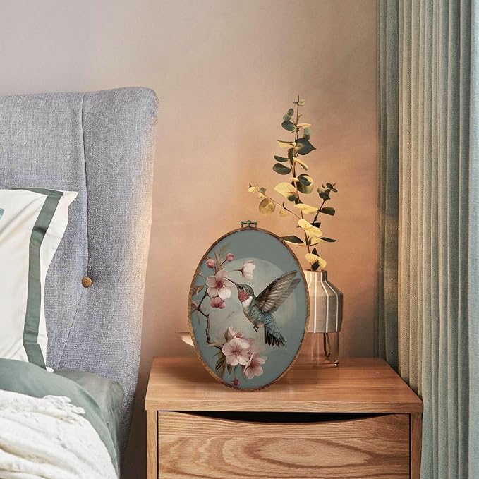 DILSJ Vintage Floral Bird Oval Wall Art Decor, Rustic Cottage Core Decor Canvas Wall Art Framed, Antique Hummingbird Bird Lover Gifts Hanging Decorations for Home Bedroom Living Room, 8x11 Inch