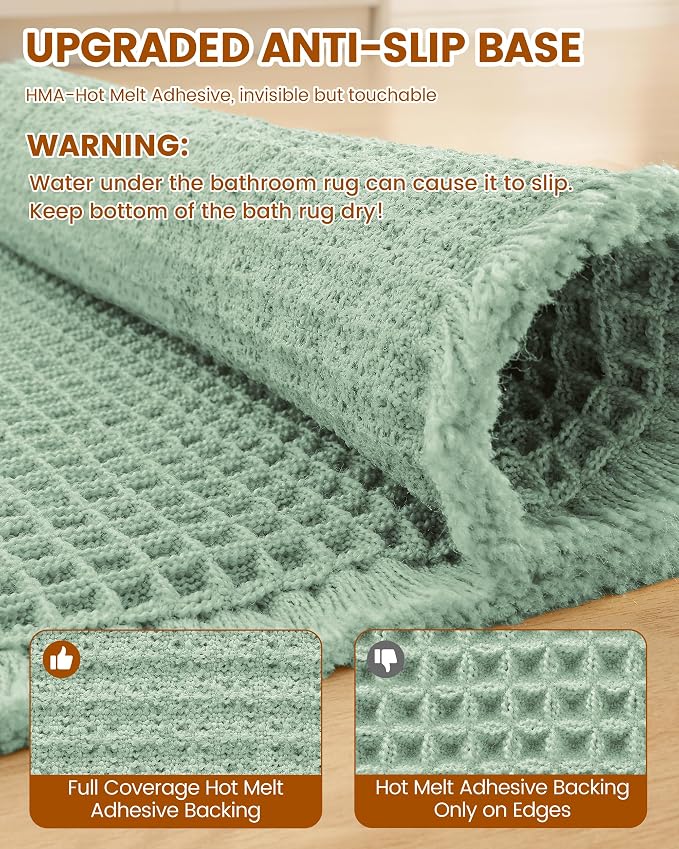 Smiry Waffle Bath Mat 36x24, Extra Soft Absorbent Bathroom Rugs, Non Slip Machine Washable Quick Dry Bath Rugs for Bathroom Floor, Tub, Shower, Home Decor Accessories, Sage Green