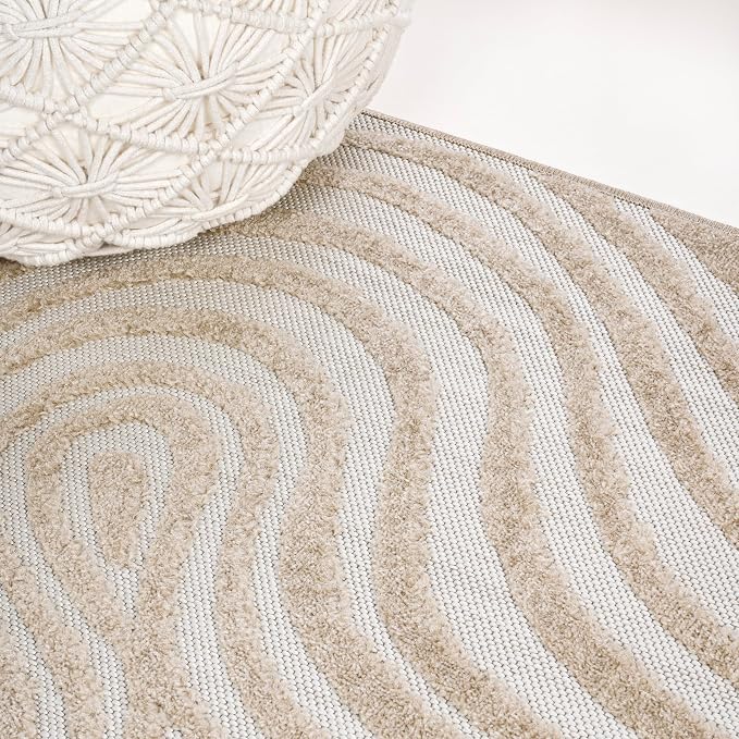 JONATHAN Y Maribo High-Low Abstract Striped Beige/Cream 5x8 Indoor/Outdoor Area Rug for Patio, Backyard, Living Room, Bedroom, Office, Hose-Washable (SCN103D-5)
