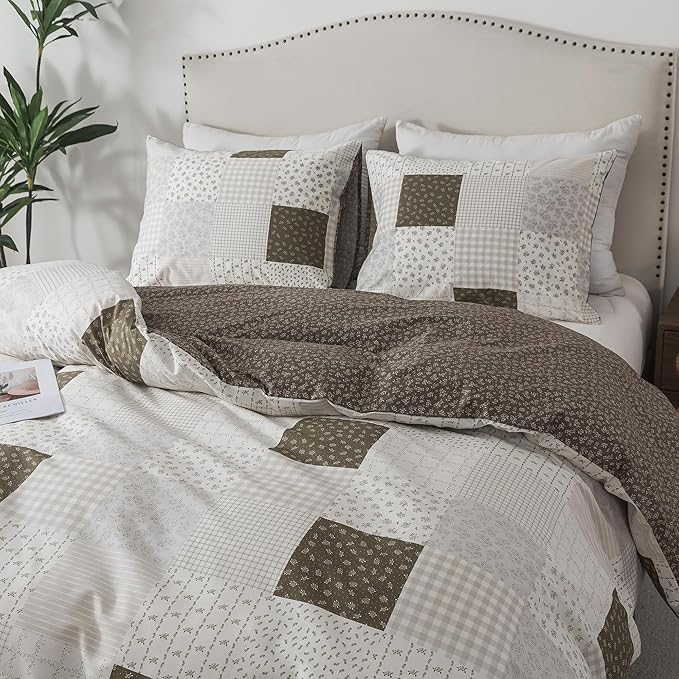 HoneiLife Rustic Duvet Cover Queen - 100% Cotton Comforter Cover 3-Piece, All Season Bedding Duvet Cover Sets with Zipper Closure & Corner Ties