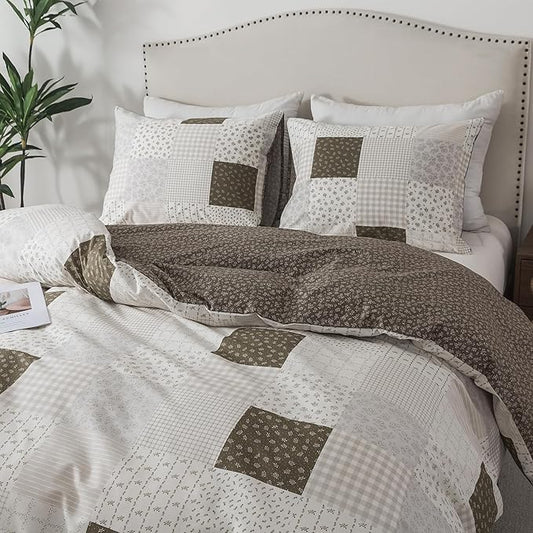 HoneiLife Rustic Duvet Cover Queen - 100% Cotton Comforter Cover 3-Piece, All Season Bedding Duvet Cover Sets with Zipper Closure & Corner Ties
