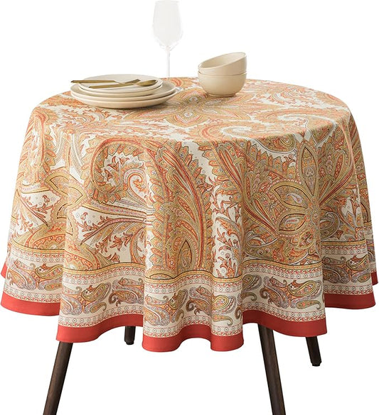 Maison d' Hermine Table Cloth Round Table 100% Cotton 69 Inches Fall Tablecloth Reusable Everyday Use for Thanksgiving Christmas Decorations Dining Farmhouse Party (Kashmir Paisley)