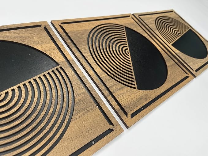 4 Piece Mid Century Modern Wood Wall Art Set, Geometric Boho Patterns for Eclectic and Maximalist Style, Wall Decor for Trendy Rooms