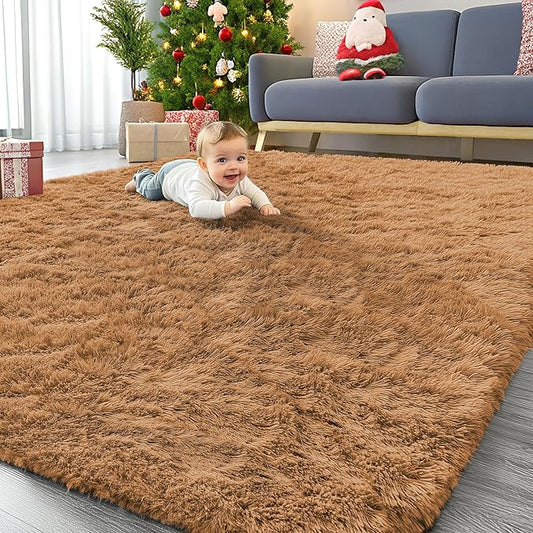 OLANLY 8x10 Machine Washable Large Area Rugs for Living Room, Bedroom, Soft Fluffy Shaggy Bedside Rug, Indoor Floor Carpet for Kids Girls and Boys, Dorms, Nursery, Home Decor Aesthetic, Khaki