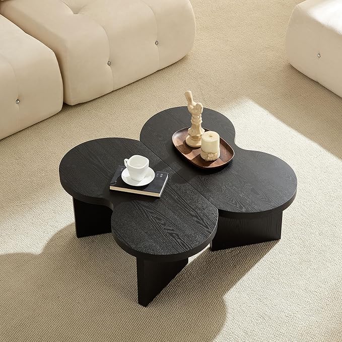 Coffee Table Butterfly Shaped Center Table Wood Modern Accent Table for Living Room Apartment, Black