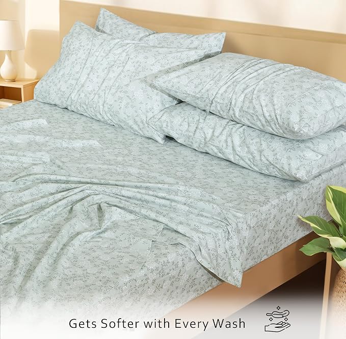 RUVANTI 100% Cotton Percale Sheets King Size 6 Piece Set, Cooling Bed Sheets for Hot Sleepers, Deep Pocket 16”, Breathable Lightweight & Durable, Crisp Hotel Style Sheets, Everbloom Studio