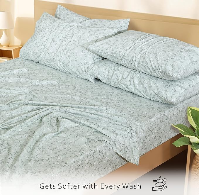 RUVANTI 100% Cotton Percale Sheets Full Size 6 Piece Set, Cooling Bed Sheets for Hot Sleepers, Deep Pocket 16”, Breathable Lightweight & Durable, Crisp Hotel Style Sheets, Everbloom Studio
