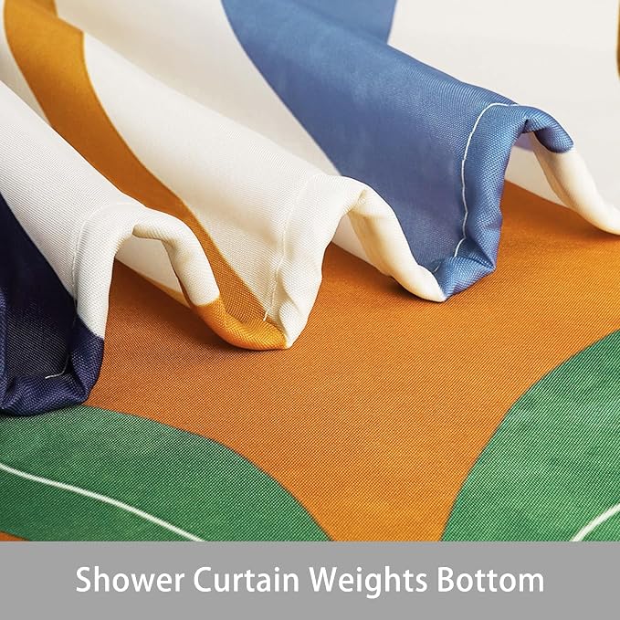 Mid Century Abstract Boho Aesthetic Shower Curtain Set, Blue Nature Leaf Sun Modern Minimalist Home Bathroom Curtain Decor with 12 Hooks 84 Inch Wide * 72 Inch High