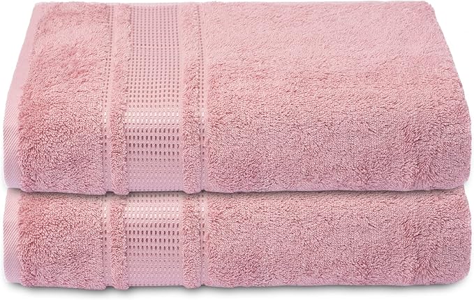 Melissa Linen, 2 Piece Bath Towel Set, Turkish Cotton Bath Towels for Bathroom, Absorbent, Quick Dry, Durable and Soft Shower Towel, 28 in x 55 in, Spa and Hotel Quality, (Pink Bath Towels)