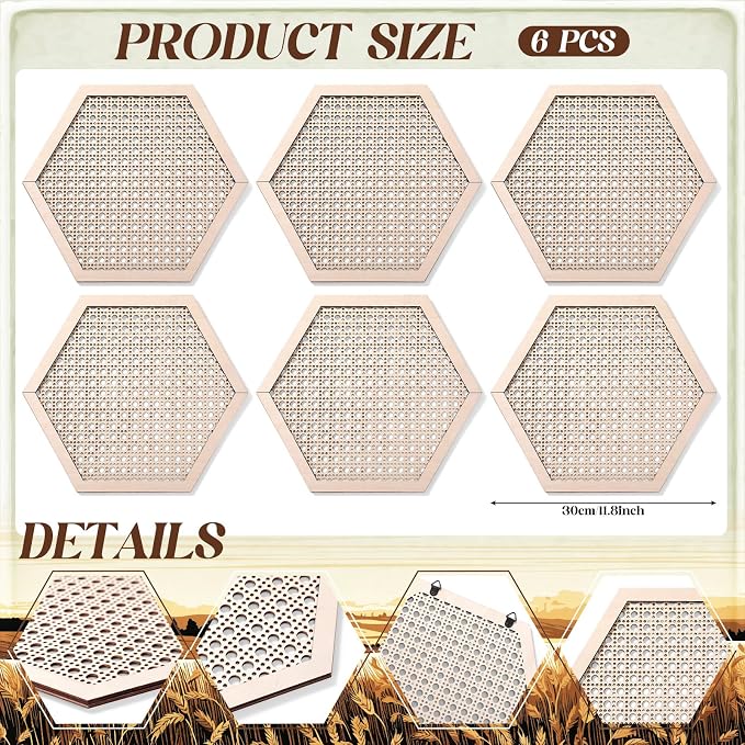 Ripeng 6 Pcs Honey Comb Decorations 11.8 Inch Hexagon Wall Decor Farmhouse Wood Earthy Hexagon Wall Panels Modern Hollow Carved Design Rustic Abstract Decor for Living Room Kitchen(Hollowed Style)