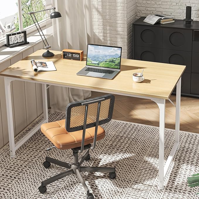 Huuger Computer Desk, 48 Inch Office Desk, Gaming Desk with Storage, Writing Desk Work Desk for Home Office, Study, Modern Simple Desk, Large Legroom, Metal Frame, Maple