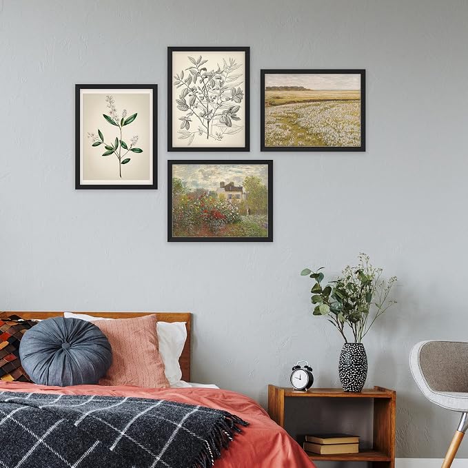 SIGNWIN Framed Poster Bathroom Decor 11"x14"x 4 Black, Wall Art Room Decor Multicolor for Living Room, Bedroom, Office Autumn Spring Rustic Flower Landscape Classic Vintage Retro Illustrations