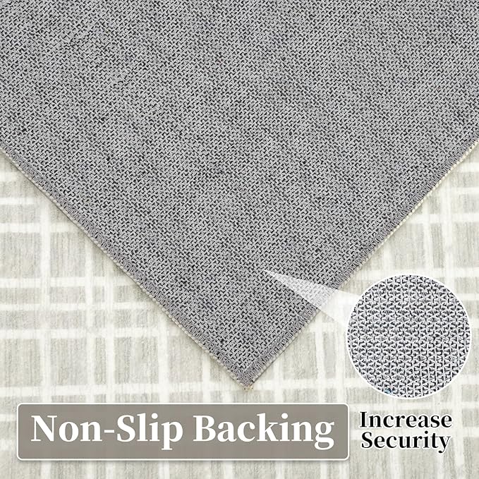 Washable Area Rugs 8x10 Rug for Living Room Modern Bedroom Rug Plaid Farmhouse Large Area Rug Non Slip Throw Rugs Soft Low Pile Stain Resistant Carpet for Dining Room 8'x10' Light Grey