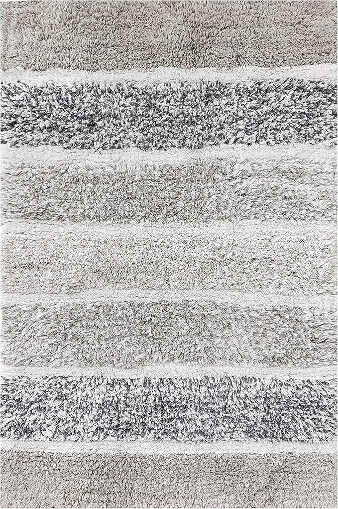 Bathroom Rugs Set 2 Piece Light Grey Quilted Stripe Non-Slip Washable Bath Mats for Bathroom Floor |Cotton Quick Dry Bathroom Mat for Tub Spa |Living Room Entry Way Door Mats |21x32 & 17x24 Inches