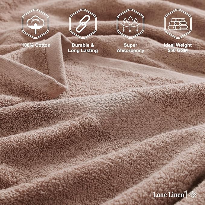 LANE LINEN 100% Pure Cotton Bath Sheets 4 Pack (35"x66") - Ring Spun Cotton Extra Large Towel Sets - Quick Dry, Soft & Absorbent Oversized Shower Towels - Sustainabaly Produced, Pre Shrunk - Taupe