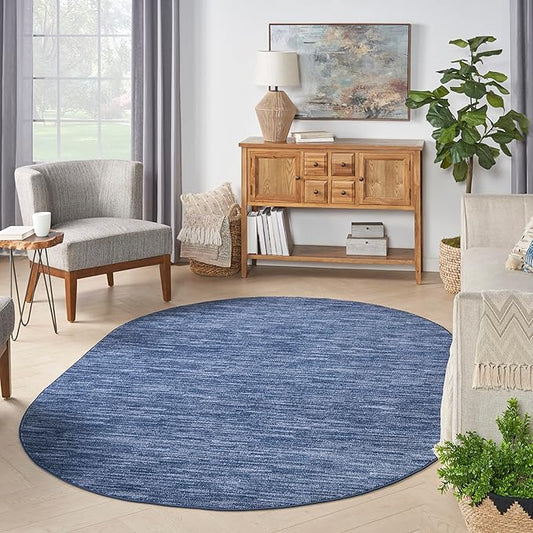 Nourison Home Nourison Essentials Navy Blue 6' x 9' Oval Area Rug - Easy Clean, Non Shedding, Bed Room, Living Room, Dining Room, Kitchen (6' x 9' Oval)
