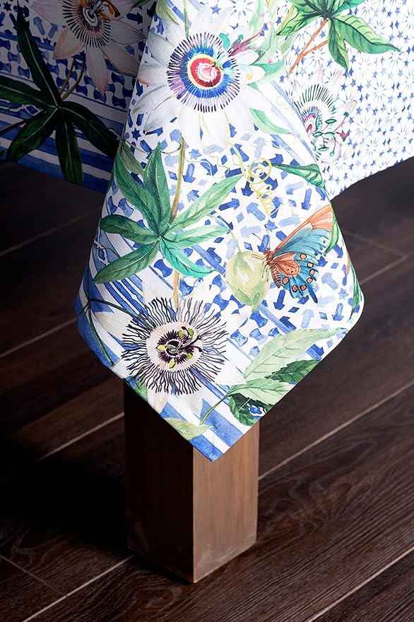 Maison d' Hermine Table Cloth Rectangle Table 100% Cotton 70 x 90 Inches Tablecloth Reusable Decorative for Dining Room Farmhouse Home Valentines Day Decorations Spring Summer - Passiflora