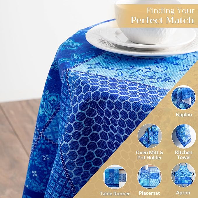 Maison d' Hermine Table Cloth Round Table 100% Cotton 63 Round Inches Tablecloth Reusable Decorative for Dining Room Farmhouse Home Valentines Day Decorations Spring Summer - Indigo Love