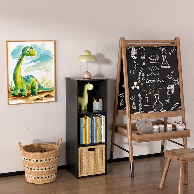 Wooden Cube Storage Organizer with Closed Back Panel,Black Cube Shelf Cubby Storage Organizer with Compartments for Living,Bookshelf,Storage Organizers (Black, 3 Cube-11in)