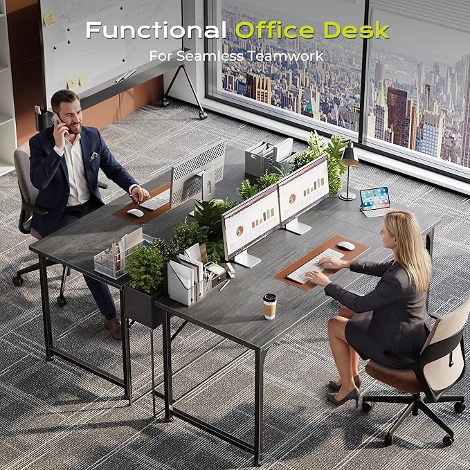 PRAISUN 55 Inch Computer Desk, Home Office Desk with Spacious Desktop, Modern Gaming Desk, Writing Study Table for Bedroom, Small Spaces, Work from Home Desk with Metal Frame, Grey