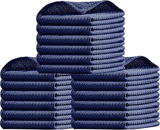 Native Fab 18 Pack Waffle Dish Cloths - 100% Cotton, 12x12 inch, Absorbent, Quick Drying, Washable Towels for Cleaning, Cooking & Baking - Perfect for Home, Restaurants, Bars, Multi Use - Indigo Blue