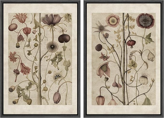 MUDECOR Framed Canvas Print Wall Art Wildflower Floral Botanical Nature Illustration Modern Art Decorative Multicolor Geometric Minimal for Bedroom - 16"x24"x2 Black