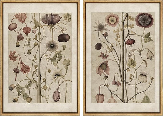 MUDECOR Framed Canvas Print Wall Art Wildflower Floral Botanical Nature Illustration Modern Art Decorative Multicolor Geometric Minimal for Bedroom - 16"x24"x2 Natural