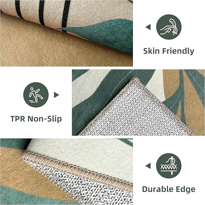 Indoor Outdoor Area Rug, Mid Century Sun Outdoor Patio Rug,Washable Abstract Art Leaves Eucalyptus Runway Rugs Non-Slip Carpet for Camping, Bedroom, Deck(5x8)