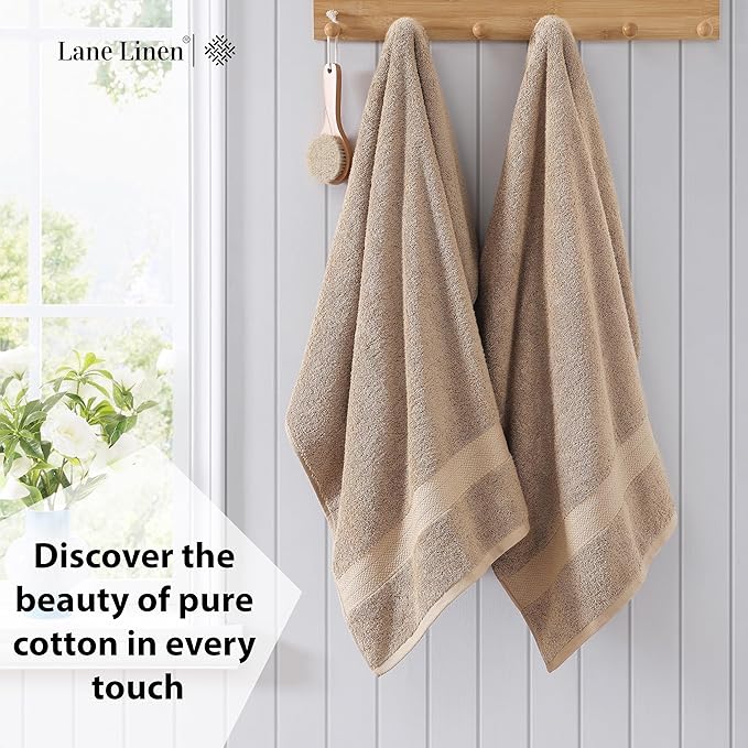 LANE LINEN 100% Natural Cotton Bath Sheets 2 Pack (35"x66") - Ring Spun Extra Large Bath Sheet - Quick Dry, Soft & Absorbent Oversized Shower Towels - Holds Well After Multiple Washes - Taupe