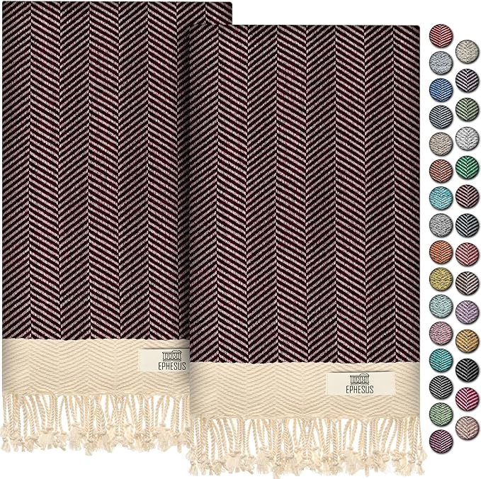 Hand Towels - Set of 2 | 18" x 30" - Decorative Turkish Hand Towel for Bathroom, Kitchen, Guest, Face, Hair, Tea, Dishcloth (Herringbone, Claret Red)