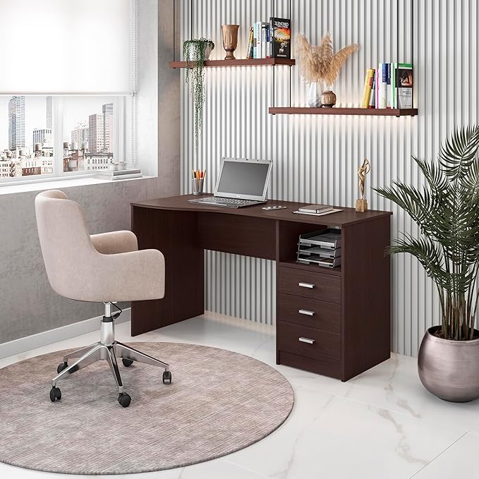Techni Mobili 51" W Classic Computer Desk with Drawers, 3-Drawer Home Office Desk with Storage (Brown)