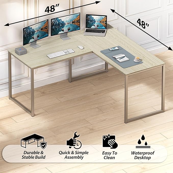 SHW Mission 48 x 48 Inches L-Shape Home Office Computer Desk, Maple