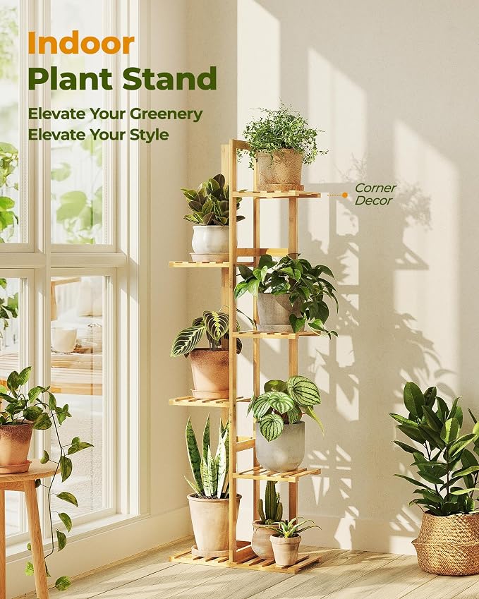 Bamworld Bamboo Plant Stand Indoor 6 Tiered Plant Shelf Outdoor Corner Plant Rack for Multiple Plants Flower Stand Plant Holder for Living Room Bedroom Balcony Patio Garden 48 Inch Natural