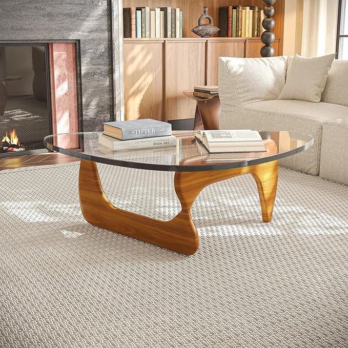 Modern Glass Coffee Table, 35.8" Small Center Table, Mid Century Tea Tables with Tempered Glass Top & Unique Solid Legs, for Office Small Space Living Room