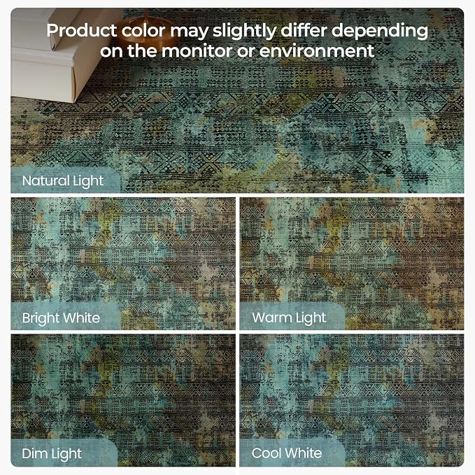 Kokia Abstract Area Rugs Living Room Dark Green Washable Low Pile 4x6 Non-Slip Indoor Decor Carpet Foldable Stain Resistant Ombre Rugs Bedroom Dining Room, Oslo Moss