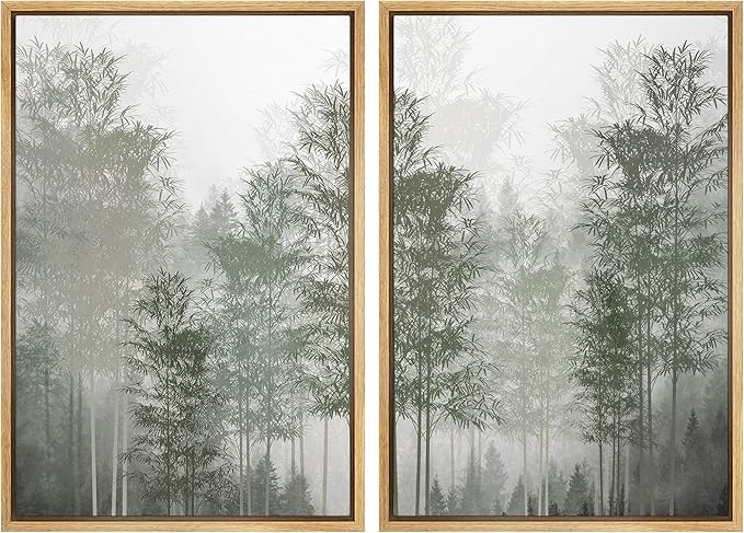 MUDECOR Framed Canvas Print Wall Art Pastel Watercolor Misty Fog Forest Tree Wilderness Nature Illustrations Modern Art Decorative Calm/Relax Multicolor Rustic Minimal for Bedroom - 24"x36"x2 Natural