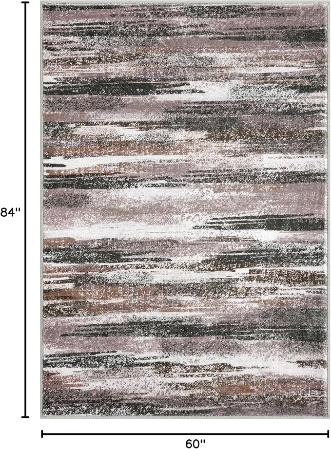 Lansny Modern Abstract 5x7 Machine Washable Area Rug Non-Slip Soft Bedroom Living Romm Rug Dark Light Brown White Ultra Thin Print Faux Wool Floor Carpet Throw Rugs for Dining Room Indoor Office