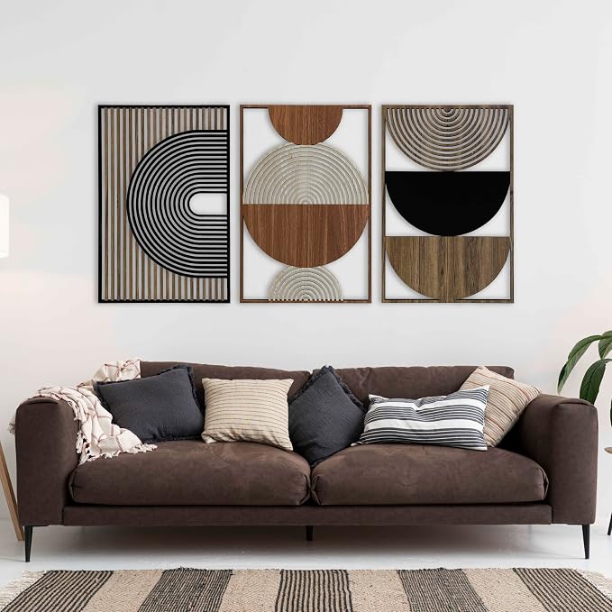 Boho Mid Century Modern Wood Wall Art, Geometric Wood Wall Decor Midcentury Modern Style, Colorful Wooden Wall Art for Home, Home Gift